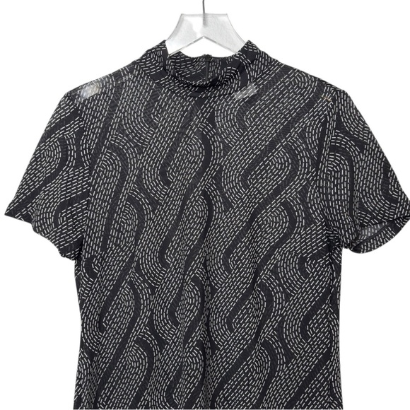 Cabi #4541 Deco Black and Gray Turtleneck Women’s Short Sleeve Mesh Top Sz M - Picture 5 of 13